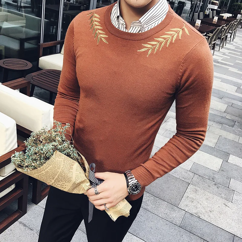 Embroidery Male Sweaters For Men Camisolas Homens Black White Grey Brown Stylish Slim Fit Elegant Sweater Hombre Kazak Erkek
Embroidery Male Sweaters For Men Camisolas Homens Black White Grey Brown Stylish Slim Fit Elegant Sweater Hombre Kazak Erkek