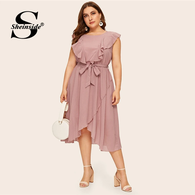 Sheinside Plus Size Elegant Pink Ruffle Trim Asymmetrical Wrap Dress Women 2019 Summer Sleeveless Belted Solid Chiffon Dresses
Sheinside Plus Size Elegant Pink Ruffle Trim Asymmetrical Wrap Dress Women 2019 Summer Sleeveless Belted Solid Chiffon Dresses