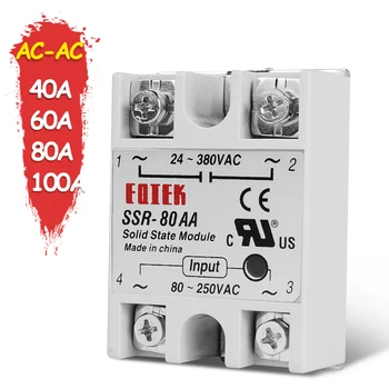 SSR Relay Single Phase SSR Solid State Module Relay SSR-40AA SSR-60AA SSR-80AA SSR-100AA 80-250VAC Input
SSR Relay Single Phase SSR Solid State Module Relay SSR-40AA SSR-60AA SSR-80AA SSR-100AA 80-250VAC Input