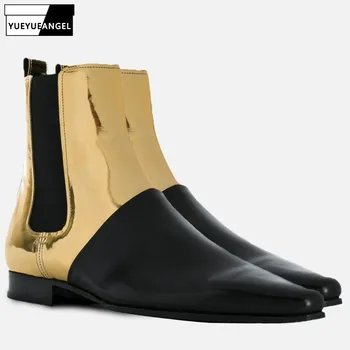 New Designer Mens Golden Colors Mixed Shoes Pointed Toe Club Party Bright Chelsea Boots Plus Size Genuine Leather Shoes
New Designer Mens Golden Colors Mixed Shoes Pointed Toe Club Party Bright Chelsea Boots Plus Size Genuine Leather Shoes