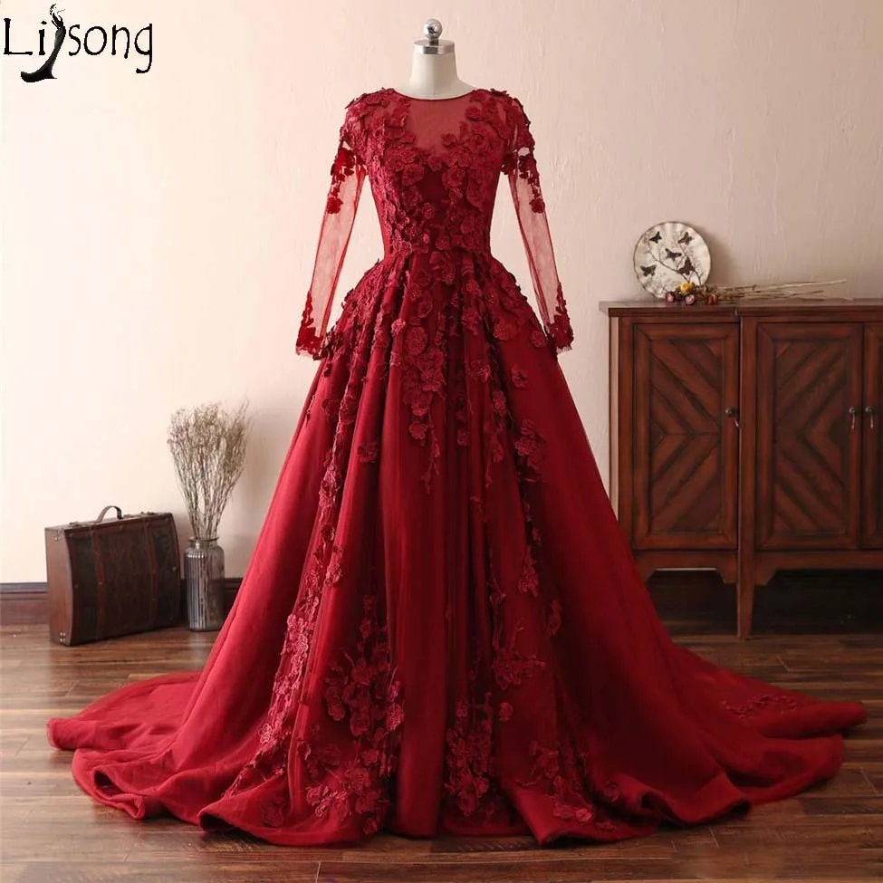 Amazing Red 3D Floral Flowers Long Prom Dresses Illusion Long Sleeves Evening Party Gowns Ruched Tulle Applique Formal Dress
Amazing Red 3D Floral Flowers Long Prom Dresses Illusion Long Sleeves Evening Party Gowns Ruched Tulle Applique Formal Dress