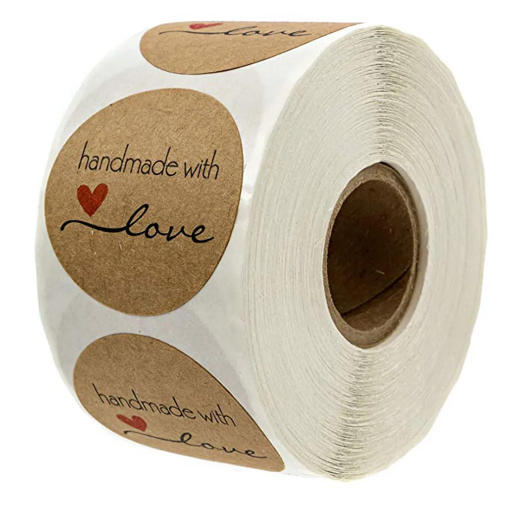 

1 Inch Round Natural Kraft "Baked With Love"Stickers/500 Labels Per Roll Labels stickers scrapbooking for party decorationZ611