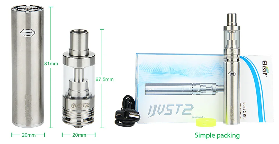 Original Eleaf iJust 2 Kit with 5.5ml Atomizer Airflow Control 2600mAh Battery ijust 2 Electronic Cig Vape Pen Vs ijust2 Battery