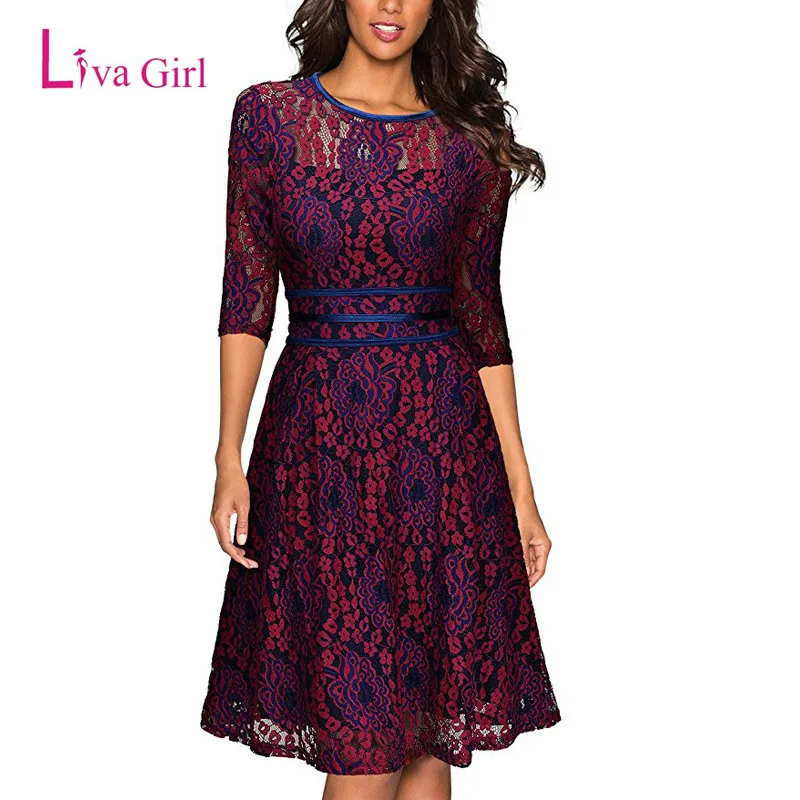 Liva Girl Autumn Vintage Elegant Lace Dress Women Half Sleeve Print Floral Mesh Midi Formal Party Dresses XXL Vestido De Fsiesta
Liva Girl Autumn Vintage Elegant Lace Dress Women Half Sleeve Print Floral Mesh Midi Formal Party Dresses XXL Vestido De Fsiesta