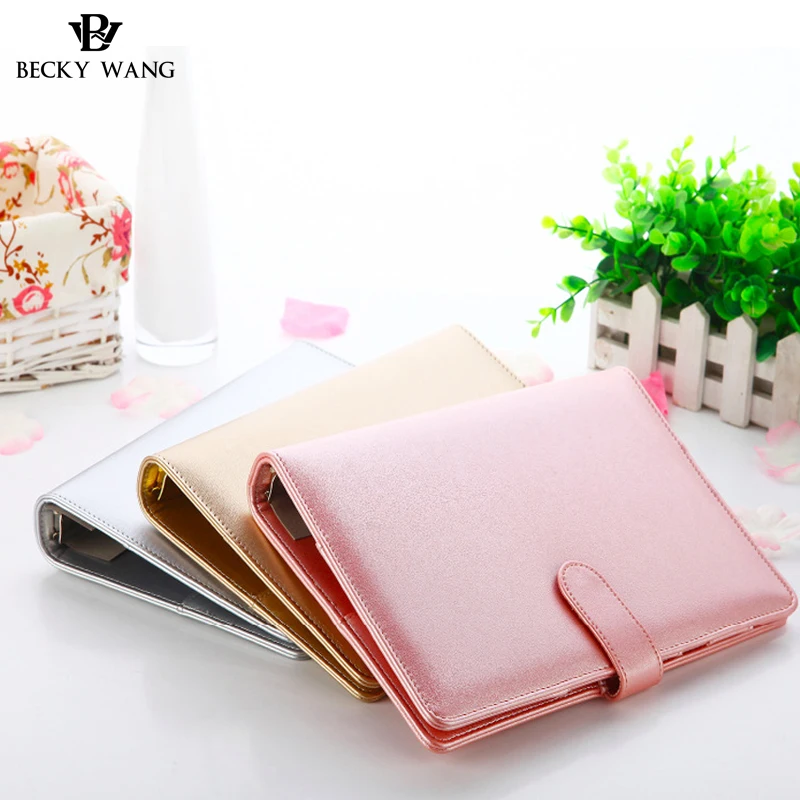 Image Rose Gold Silver New Notebook A5 Leather Loose leaf Notepad Time Planner Series  Diary Memo Travel Journal Free Shipping