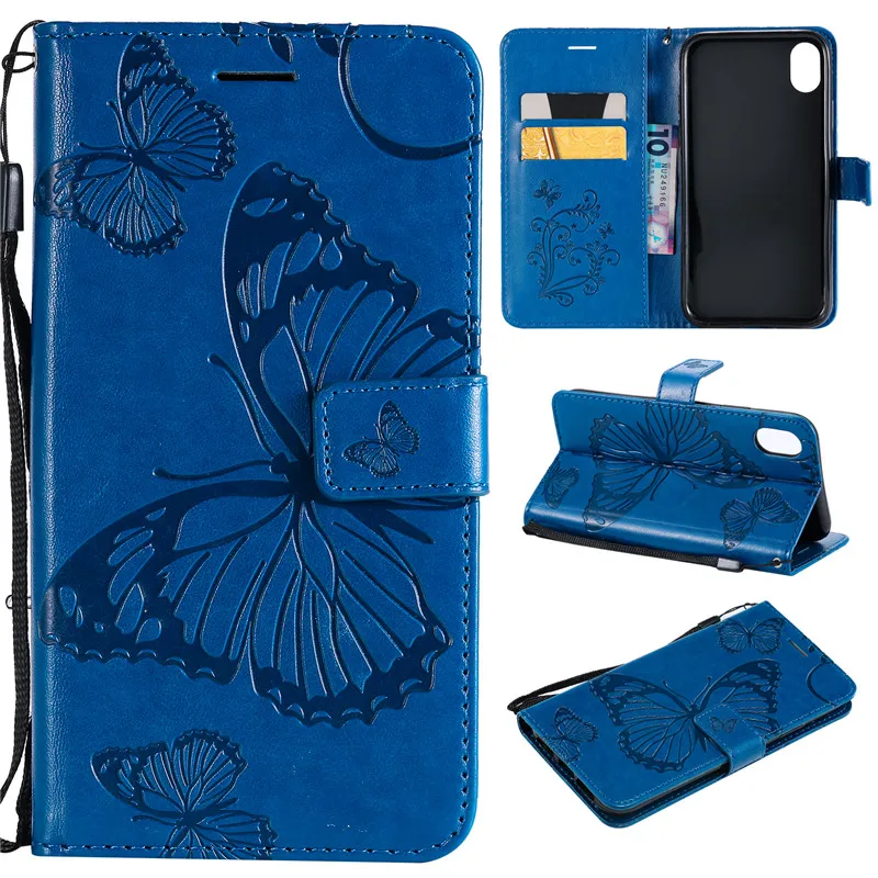 Фото Флип кожаный чехол СПС Fundas iPhone 9 3D бабочка тиснением PU для XR 6 1 - купить