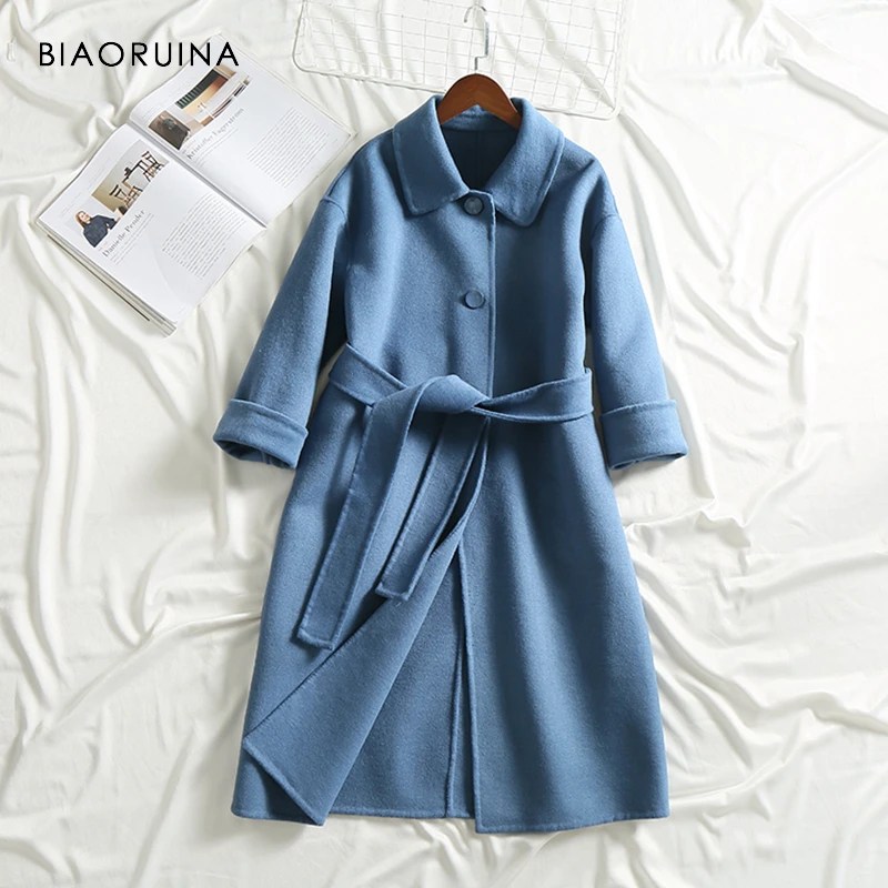 BIAORUINA Women's 100%Wool Double-sided Loose A-line Long Coat Single Breasted Office Lady Warm Chic Outerwear with Sashes
BIAORUINA Women's 100%Wool Double-sided Loose A-line Long Coat Single Breasted Office Lady Warm Chic Outerwear with Sashes