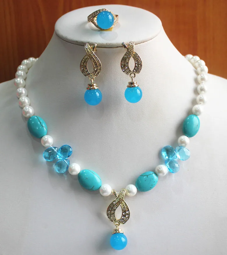 engagement! Wholesale Women's 8mm white pearl mixed blue turqoise Necklace earring ring(7/8/9) jewelry set #240
engagement! Wholesale Women's 8mm white pearl mixed blue turqoise Necklace earring ring(7/8/9) jewelry set #240
