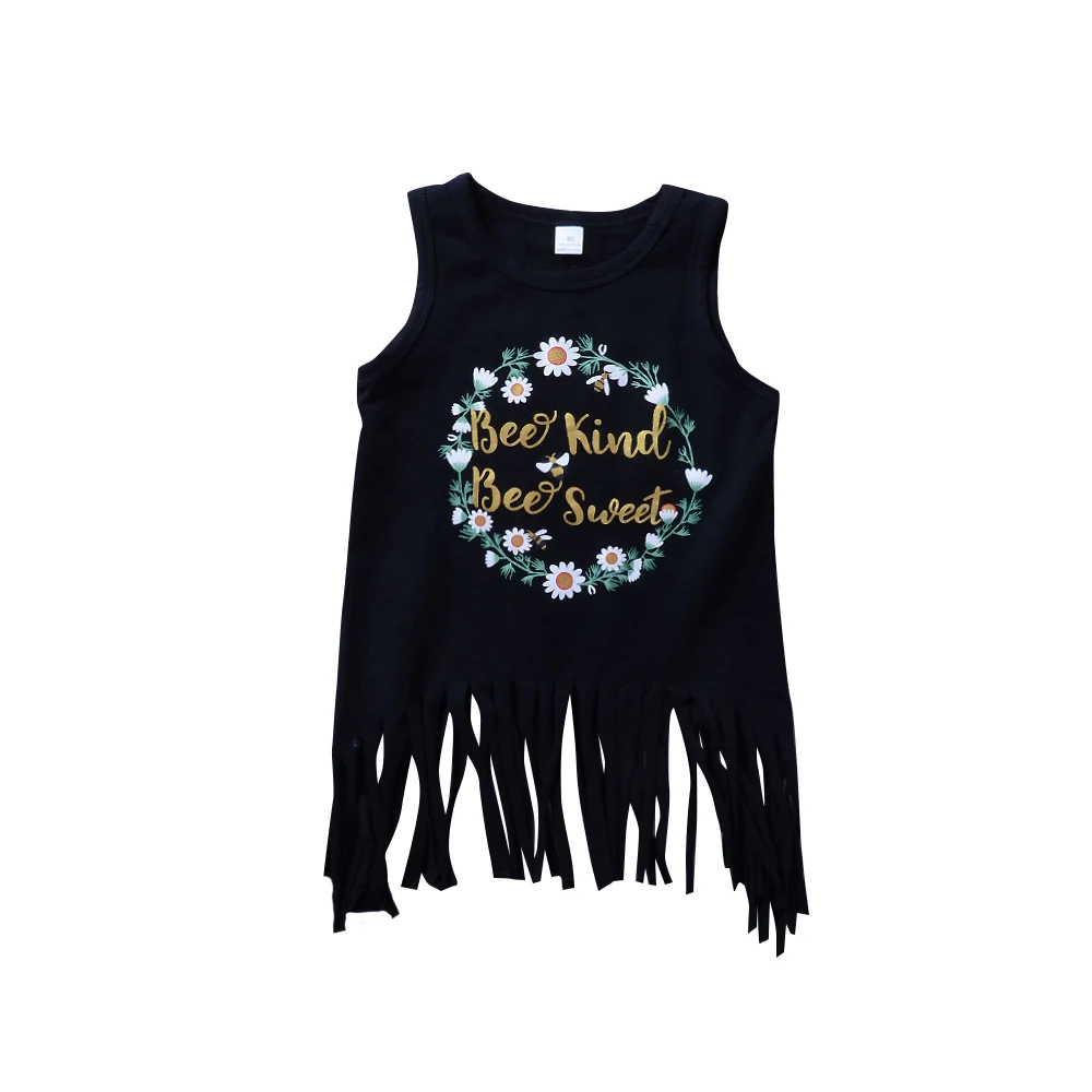 Vogue Baby Girls Clothes Bee Sweet sleeveless Tassel Black Tops Kids Girls Clothing Wreath Bee Kind Print Kleding
Vogue Baby Girls Clothes Bee Sweet sleeveless Tassel Black Tops Kids Girls Clothing Wreath Bee Kind Print Kleding