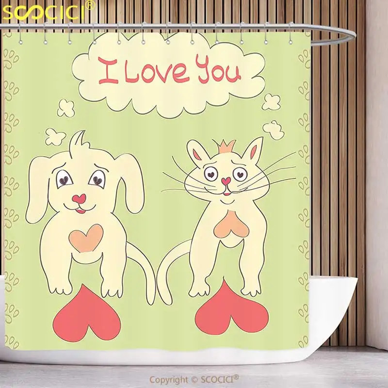 Waterproof Shower Curtain Animals Decor Collection Valentines Dog and Cat Character Friendship Love Heart Greeting Romantic
Waterproof Shower Curtain Animals Decor Collection Valentines Dog and Cat Character Friendship Love Heart Greeting Romantic