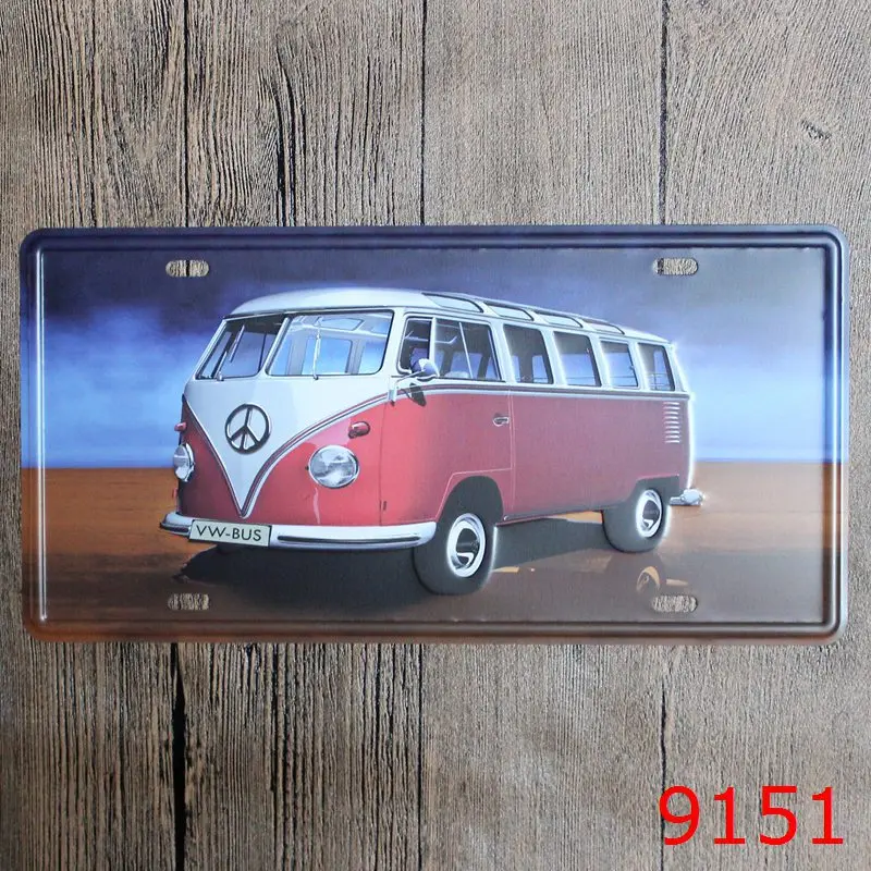 Image VW bus Iron painting Vintage Plate Burger Coffee Beer Metal Poster Home Wall Art Painting Iron Plaque 30*15cm