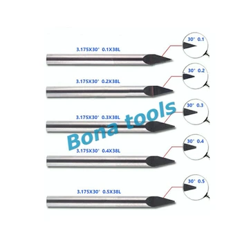 Tip-0.1, 0.2, 0.3, 0.4, 0.5MM 30 Angle, 3.175 SHK 10pcs Tungsten Carbide Cutter Wood CNC Router Bits Set, CNC Milling Bit Cutter
Tip-0.1, 0.2, 0.3, 0.4, 0.5MM 30 Angle, 3.175 SHK 10pcs Tungsten Carbide Cutter Wood CNC Router Bits Set, CNC Milling Bit Cutter