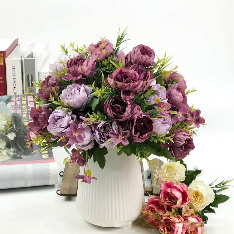 purple artificial flowers roses peonies-1