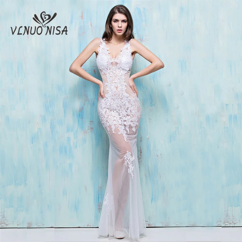 Sexy Transparent V-Neck Long Evening Dress Elegant Lace Appliques Sheer Mesh Dance Party Dress Ten Colors Cheap Robe Longue
Sexy Transparent V-Neck Long Evening Dress Elegant Lace Appliques Sheer Mesh Dance Party Dress Ten Colors Cheap Robe Longue
