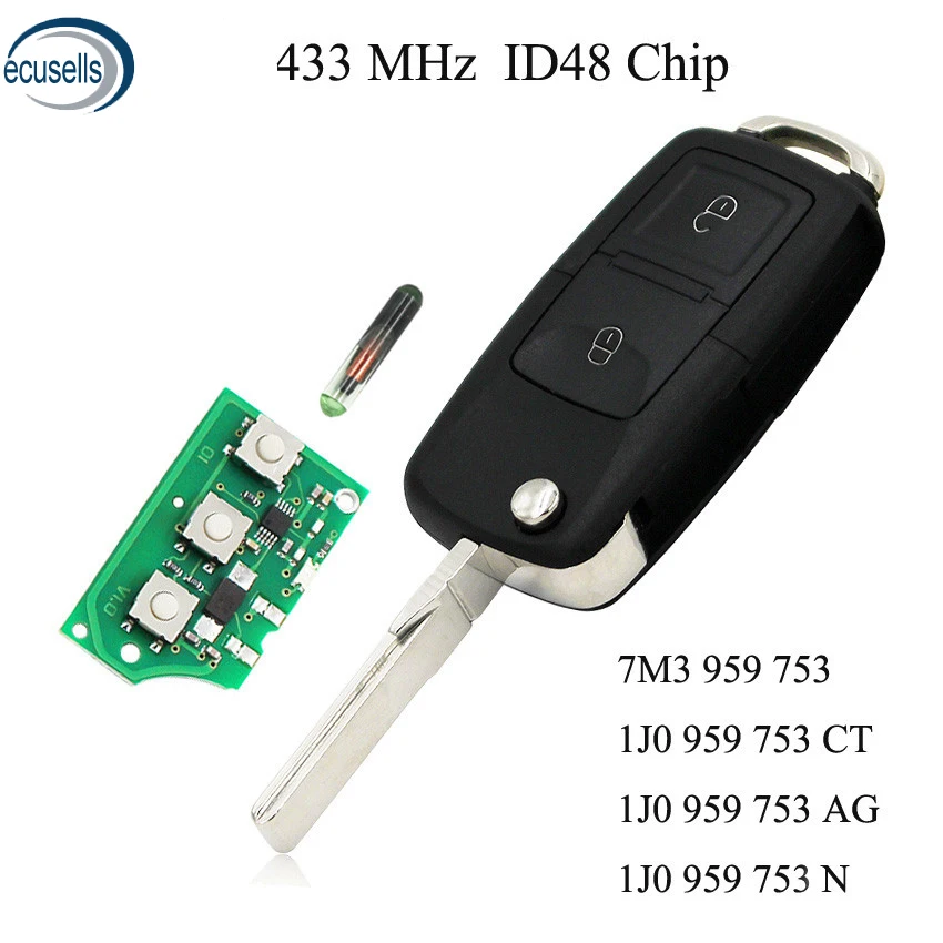2 Button 433/434 MHZ Remote Key 1J0 959 753 CT/AG/ N With ID48 Chip for VW Bora Polo Golf MK4
2 Button 433/434 MHZ Remote Key 1J0 959 753 CT/AG/ N With ID48 Chip for VW Bora Polo Golf MK4