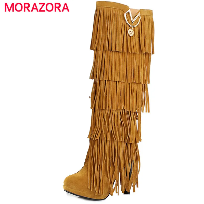 MORAZORA Fashion high heels platform tassel women's knee high boots sexy yellow beige red black autumn women motorcycle boots
MORAZORA Fashion high heels platform tassel women's knee high boots sexy yellow beige red black autumn women motorcycle boots