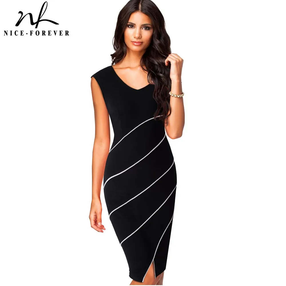 Nice-forever Vintage Brief V-Neck Sleeveless Zipper Strips Wear to Work Bodycon Pencil Office Woman Slim dress vestido B365
Nice-forever Vintage Brief V-Neck Sleeveless Zipper Strips Wear to Work Bodycon Pencil Office Woman Slim dress vestido B365