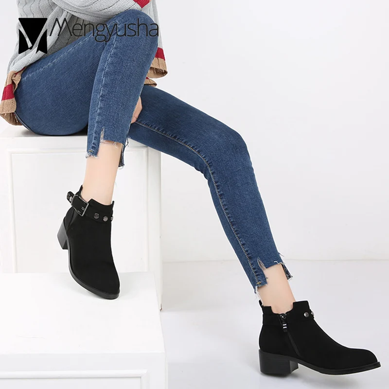 Metal buckle belt chelsea boots women rivets ankle band zipper botas feminino flock chunky heels ladies winter warm botines 2018
Metal buckle belt chelsea boots women rivets ankle band zipper botas feminino flock chunky heels ladies winter warm botines 2018