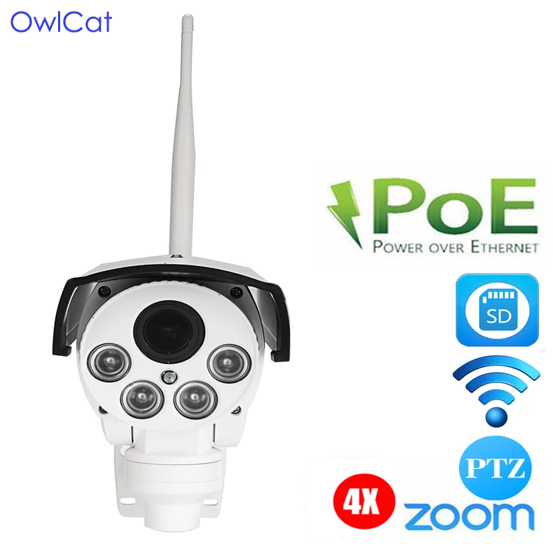 OwlCat CMOS Wireless PoE Bullet PTZ IP Camera External Outdoor 5X Auto Focus 2.7-13.5mm Wireless 2MP Outdoor WIFI IR Onvif SD
OwlCat CMOS Wireless PoE Bullet PTZ IP Camera External Outdoor 5X Auto Focus 2.7-13.5mm Wireless 2MP Outdoor WIFI IR Onvif SD
