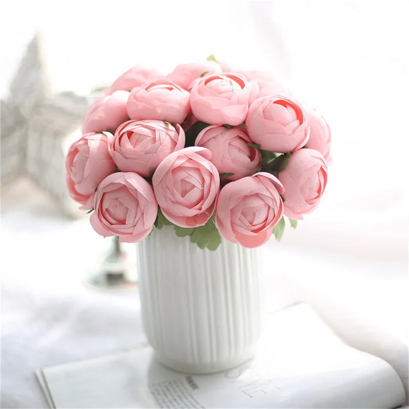 

1 Bunch 7 Heads Candy Color Artificial Flower Fake Round Rose Bouquet For Wedding Celebration Home Party Garden New Year Decor