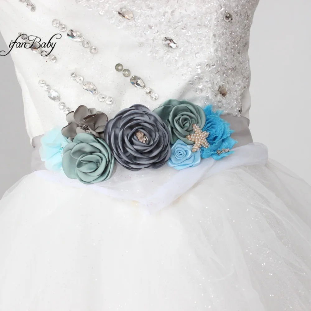 Blue Grey sash belt Beach Flower Sash for Bridal wedding with rhinestone flower headband Maternity female flower belt
Blue Grey sash belt Beach Flower Sash for Bridal wedding with rhinestone flower headband Maternity female flower belt