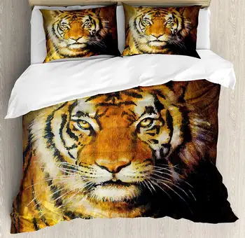 Tiger 4 Piece Bedding Set Oil Painting Style Big Cat Purposeful Eyes Carnivore Bengal Feline Duvet Cover Set Quilt Bedspread
Tiger 4 Piece Bedding Set Oil Painting Style Big Cat Purposeful Eyes Carnivore Bengal Feline Duvet Cover Set Quilt Bedspread