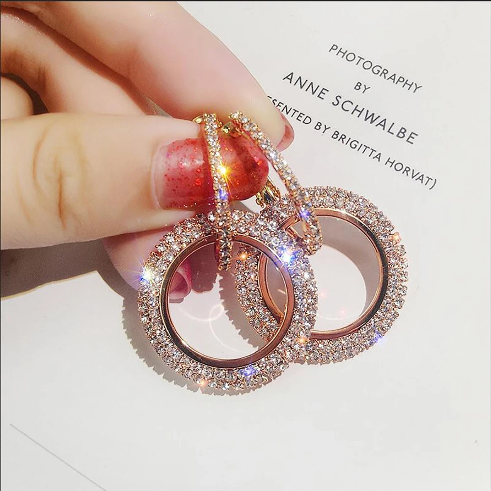 crystal Earrings round fashion earrings geometric circles sparkling | Украшения и аксессуары