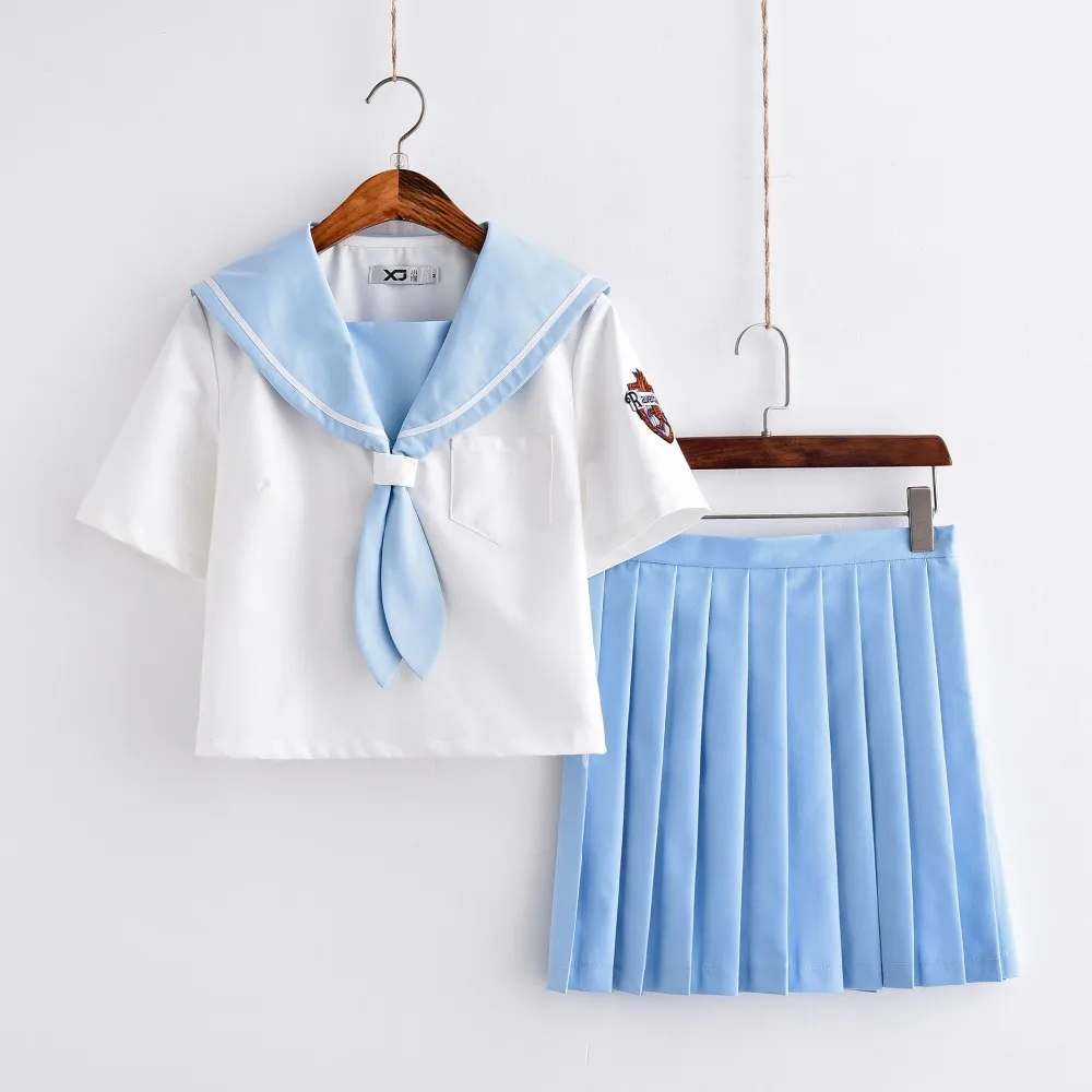 JK uniform Sailor suit Japanese Girl college wind Student School Class Short sleeve Japanese style Light blue Skirt + Top + Tie
JK uniform Sailor suit Japanese Girl college wind Student School Class Short sleeve Japanese style Light blue Skirt + Top + Tie