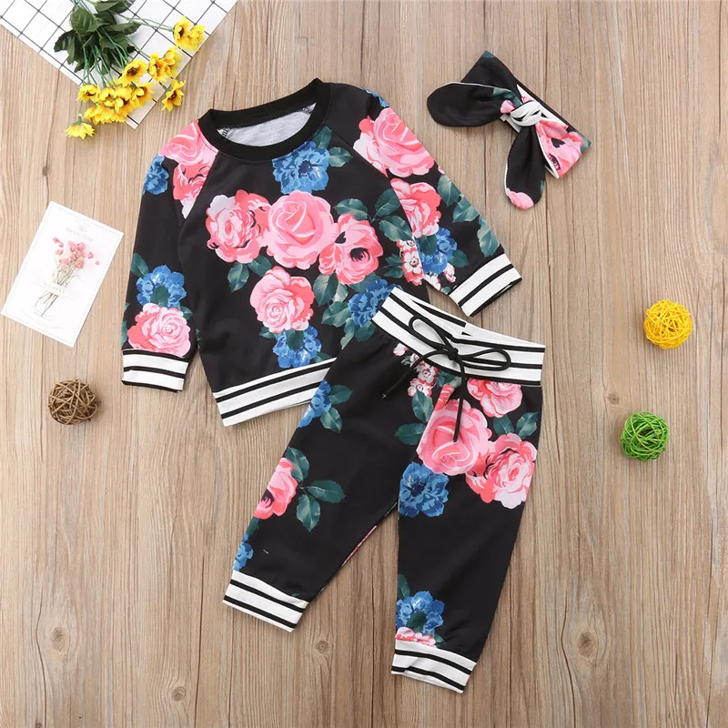 Newborn Kids Baby Girls Clothes striped pullover long sleeve round neck Tops Flower print Pants Bow Headband 3pc cotton Outfit
Newborn Kids Baby Girls Clothes striped pullover long sleeve round neck Tops Flower print Pants Bow Headband 3pc cotton Outfit