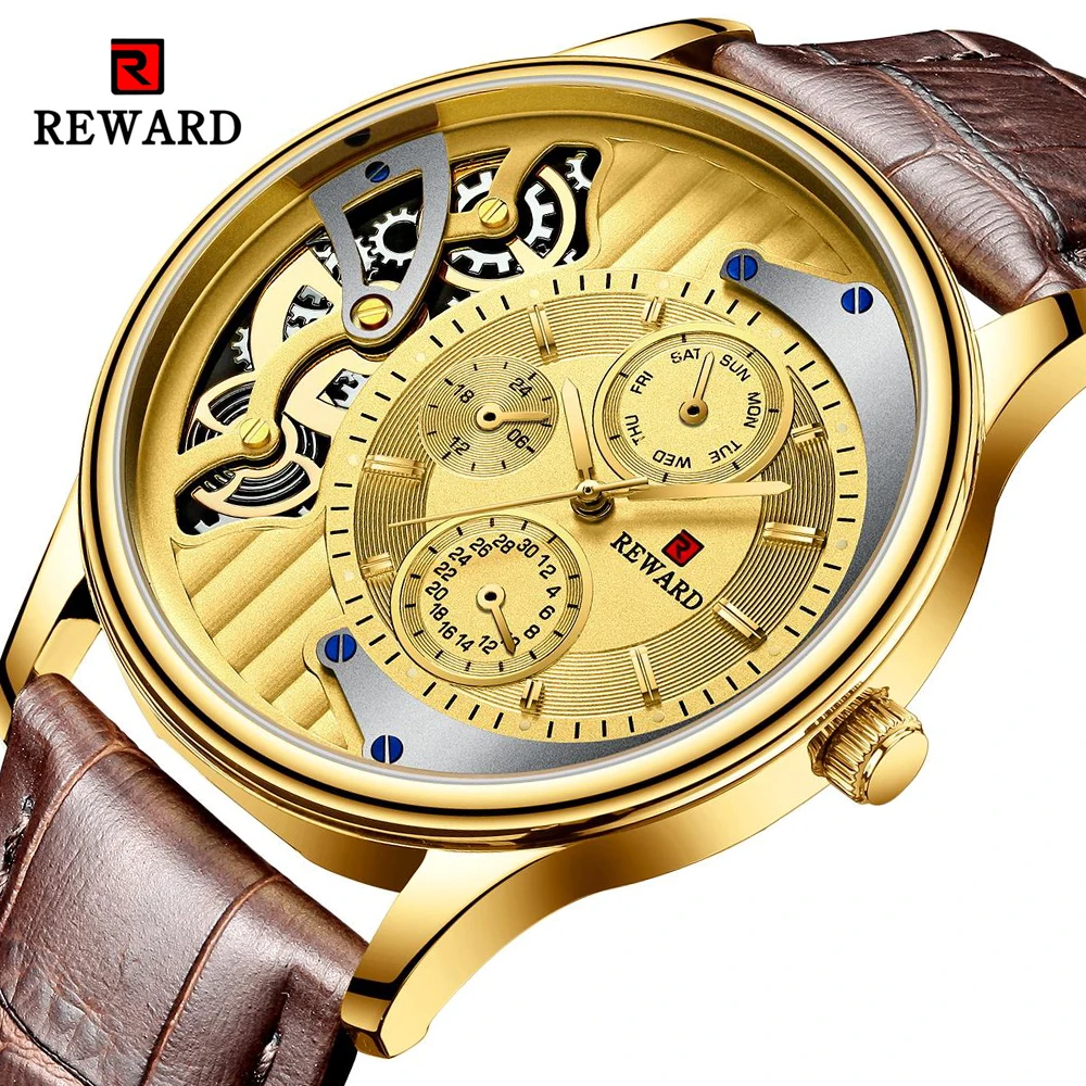 Reward Men's Watches Top Brand Luxury Golden Quartz Watch Men Chronograph Male Wristwatch Relogio Masculino erkek kol saati 2019
Reward Men's Watches Top Brand Luxury Golden Quartz Watch Men Chronograph Male Wristwatch Relogio Masculino erkek kol saati 2019