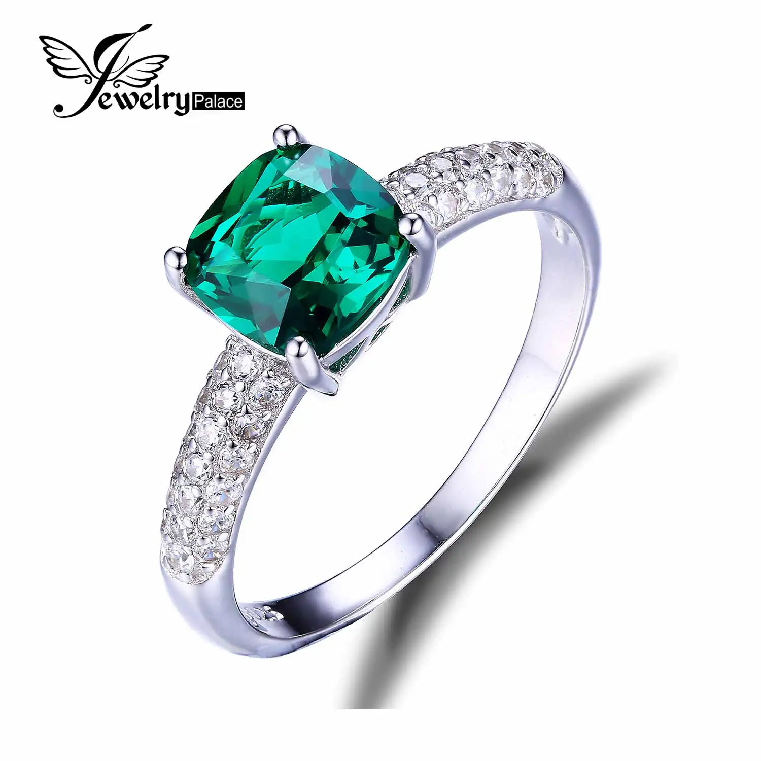 925 Sterling Silver Ring w/ Square Emerald for Women