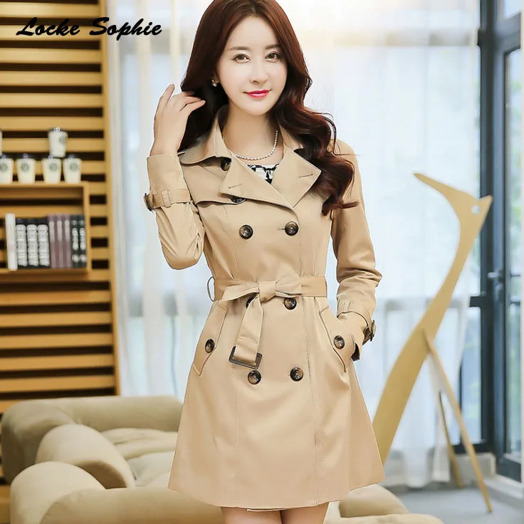 Women plus size Trench coats 2019 Spring Fashion cotton blend Double-breasted waist belt Windbreaker ladies Skinny | Женская одежда