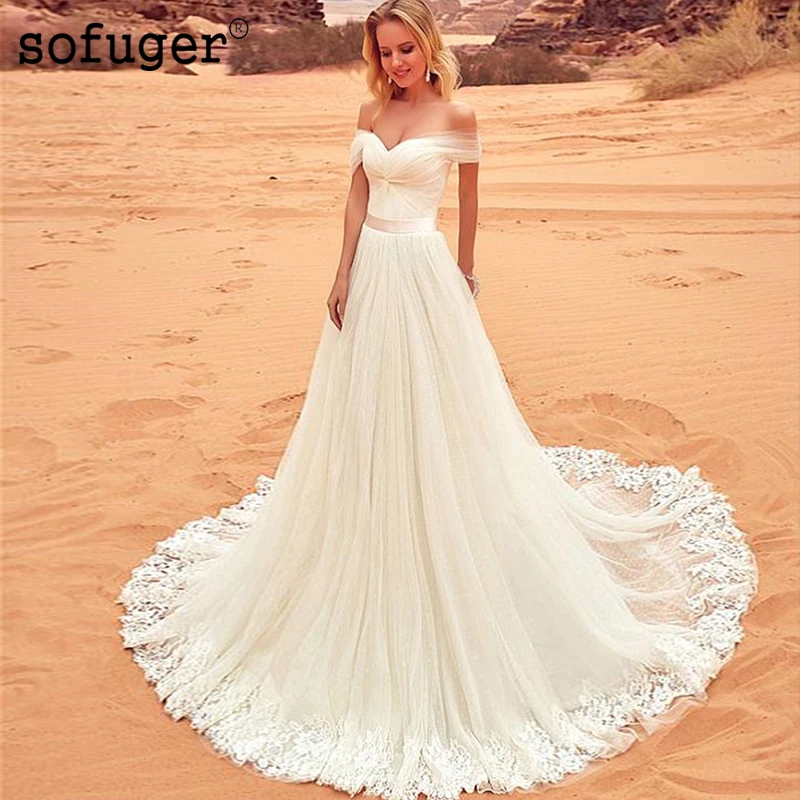 White Fantastic Sweetheart Tulle Off The Shoulder A-line Lace Appliques Tulle Boho Wedding Dress Gown Sofuge Vestido De Noiva
White Fantastic Sweetheart Tulle Off The Shoulder A-line Lace Appliques Tulle Boho Wedding Dress Gown Sofuge Vestido De Noiva