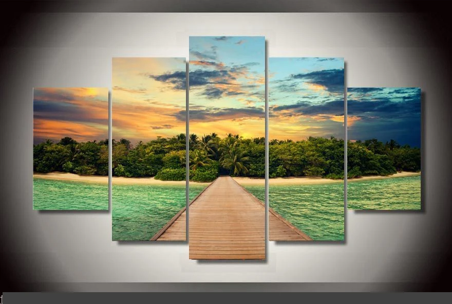 Modern Indoor Decor Original W9 Beach print poster canvas in 5 pieces