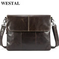 WESTEL Messenger Bag Men Genuine Leather Men's shoulder bags male Casual Zipper Crossbody Bags clutch bag for men handbags 8007 image