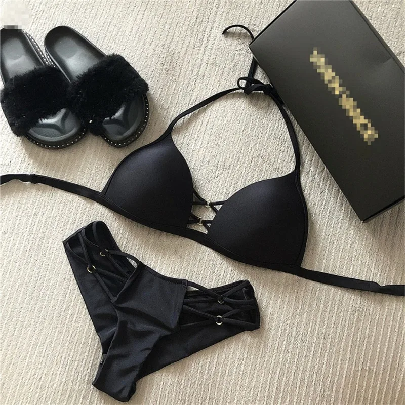 2019 Fashion Women Sexy Bikini Set Solid Color Sport Swimwear Push-Up Padded Swimsuit Push-Up Padded Bra Swimwear Bathing A23# (9)