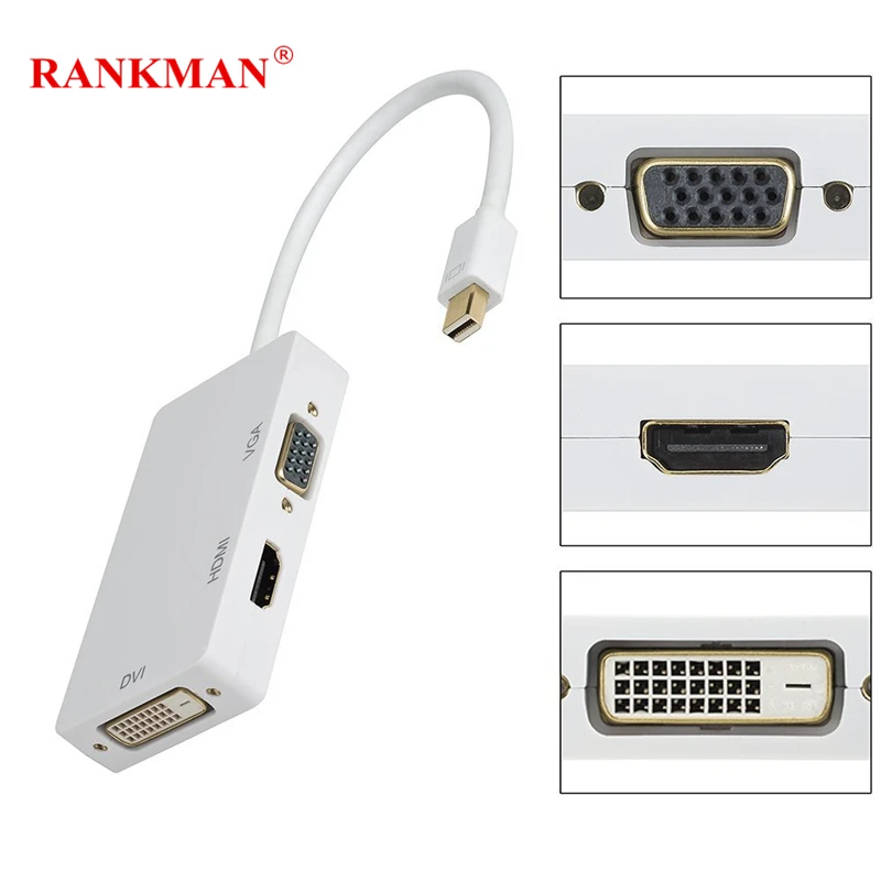 Rankman Thunderbolt Mini Display Port DP Male to HDMI DVI VGA Female Adapter Cable Converter for Apple MacBook Air Pro iMac TV
Rankman Thunderbolt Mini Display Port DP Male to HDMI DVI VGA Female Adapter Cable Converter for Apple MacBook Air Pro iMac TV