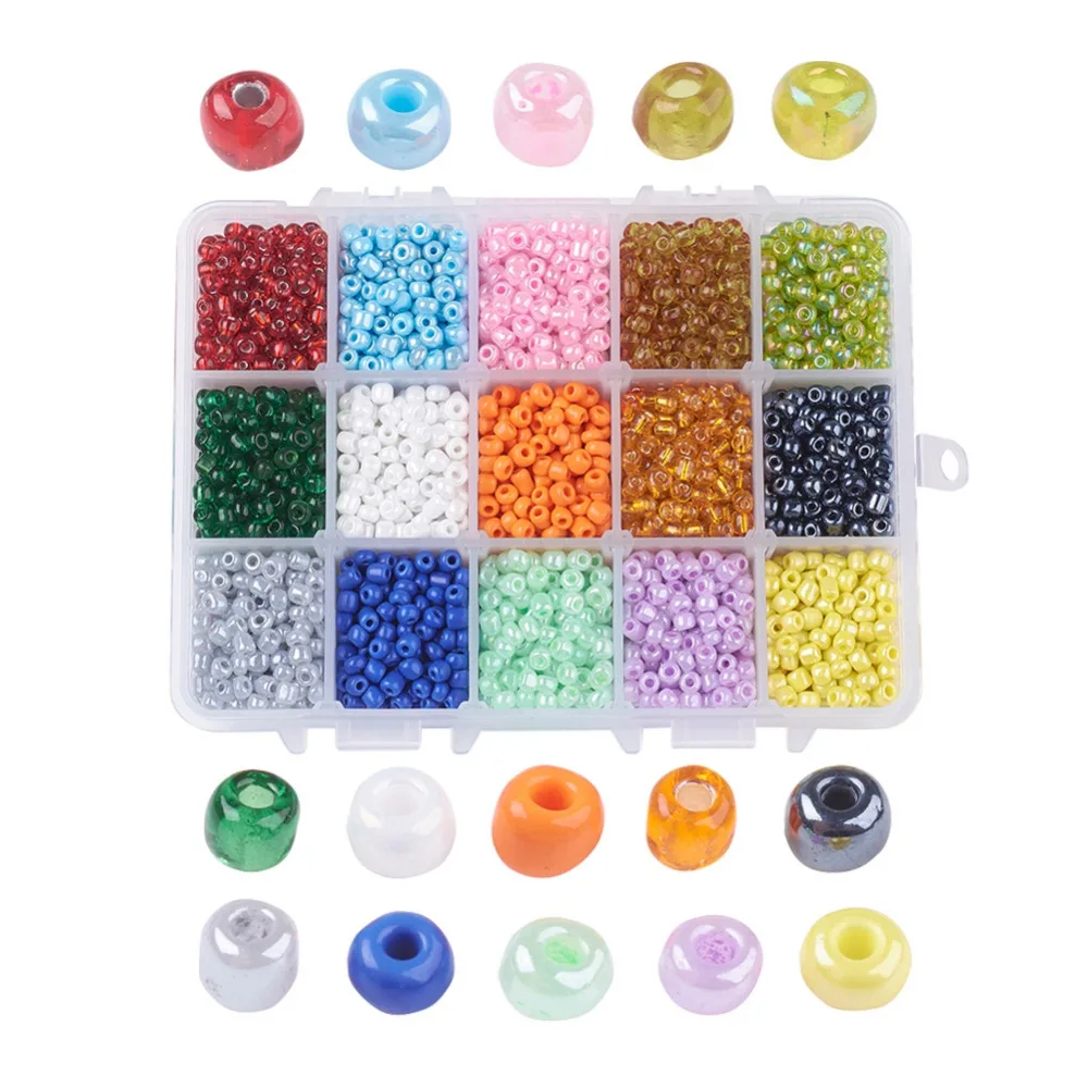 1 Box (Approx 5850pcs/box) 4mm 15 Color 6/0 Glass Seed Beads Spacer Bead DIY Jewelry Making Hole: 1mm; about 390pcs/compartment
1 Box (Approx 5850pcs/box) 4mm 15 Color 6/0 Glass Seed Beads Spacer Bead DIY Jewelry Making Hole: 1mm; about 390pcs/compartment