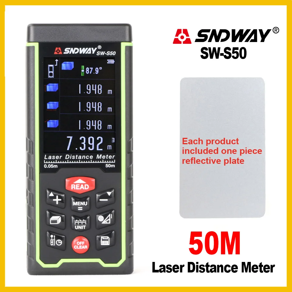 

Sndway USB Recharge Portable Colorful Screen Digital Laser Distance Meter Range Finder Rangefinder SW-S50/70/100
