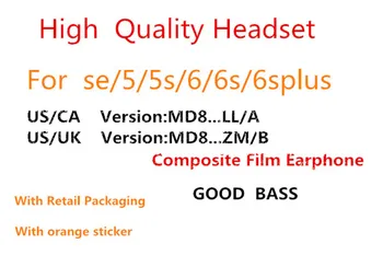 

50pcs/with retail packing AAAA+ Quality headset in ear headphones With Remote line Mic for phone 5s 6 6S plus