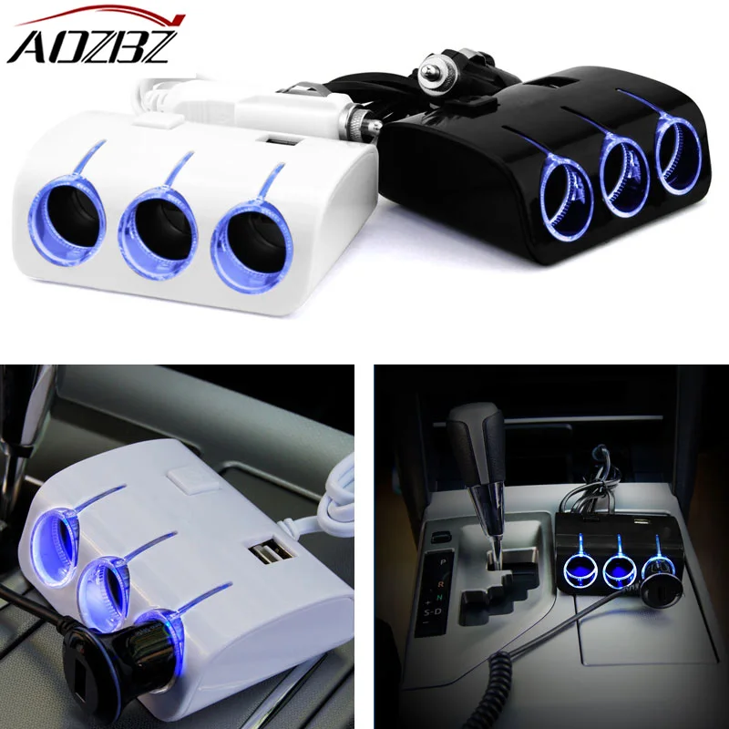 AOZBZ 1 to 3 Car Cigarette Lighter Splitter Hub 2-USB LED 12V/24V Car Charger Adapter with Switch Dual5V/1.2A White/Black 
AOZBZ 1 to 3 Car Cigarette Lighter Splitter Hub 2-USB LED 12V/24V Car Charger Adapter with Switch Dual5V/1.2A White/Black