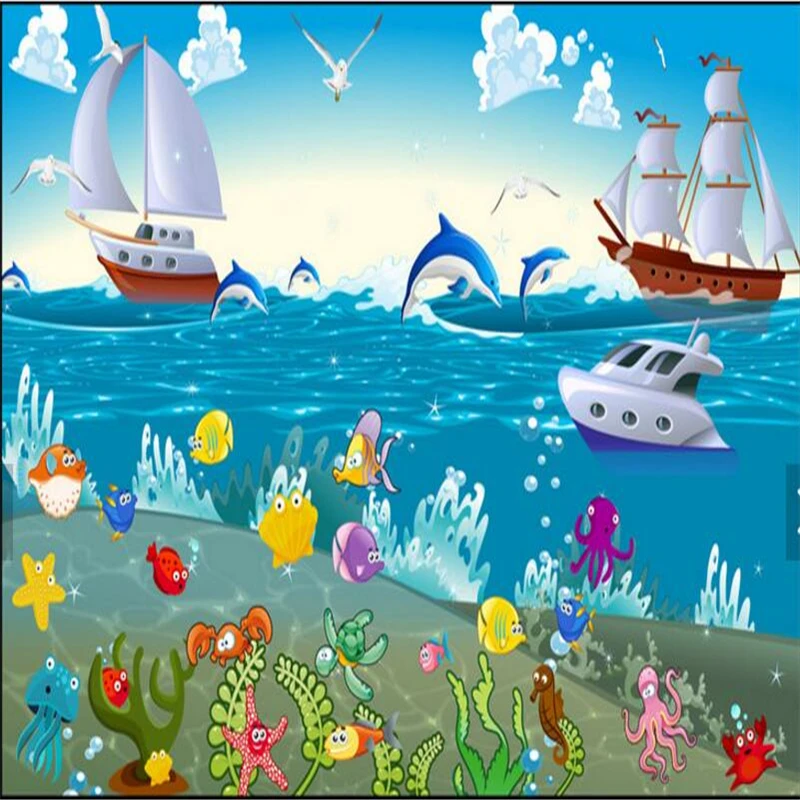 

beibehang wallpaper for walls Cartoon Underwater World Background Wall wallbackgrou village forest hut night oil painting TV