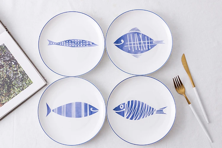 8 Inch Ceramic Flat Plate Bone China Dishes Cute Fish Pattern Porcelain Dinner Dinning Plate Salad Dessert Dish Tray Tableware Gift Dinnerware (5)