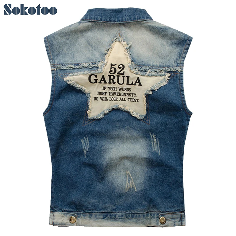 Sokotoo Men's denim vest male five-pointed star letter outerwear patchwork denim jacket Plus large size tank top Free shipping
Sokotoo Men's denim vest male five-pointed star letter outerwear patchwork denim jacket Plus large size tank top Free shipping