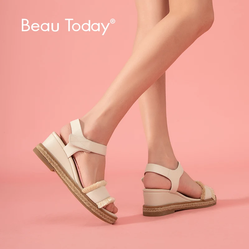 BeauToday Platform Sandals Women Genuine Cow Leather Fringes Hook and Loop Ladies Rope Wedges Sandals Summer Shoes 32098
BeauToday Platform Sandals Women Genuine Cow Leather Fringes Hook and Loop Ladies Rope Wedges Sandals Summer Shoes 32098