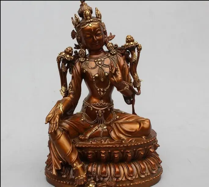 10"China Buddhism Scarce Royal Bronze Gild Lucky Green Tara Kwan-Yin Statue
10"China Buddhism Scarce Royal Bronze Gild Lucky Green Tara Kwan-Yin Statue