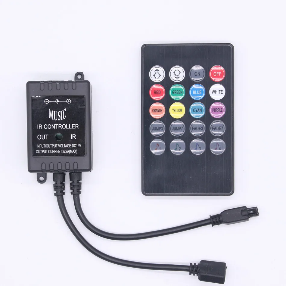 LED RGB Music Controller DC 12-24V 3 Channels 6A 20Key Sound Sensor IR Remote Controller For 5050 2835 RGB LED Strip
LED RGB Music Controller DC 12-24V 3 Channels 6A 20Key Sound Sensor IR Remote Controller For 5050 2835 RGB LED Strip
