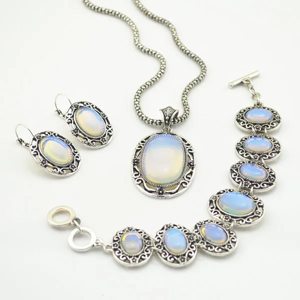 

S9 opal Stone Hollow Necklace Pendant & Earring & Ring per Set Jewlery Set ,Vintage Look,Tibet Alloy, wholesaler