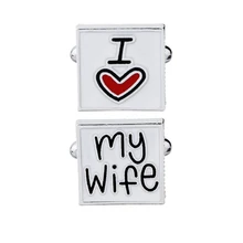 프랑스 스타일 남자 사랑하는 내 아내 에나멜 스퀘어 셔츠 정장 커프스 단추 패션 웨딩 편지 인쇄 커프스 단추 커프스 링크(China)