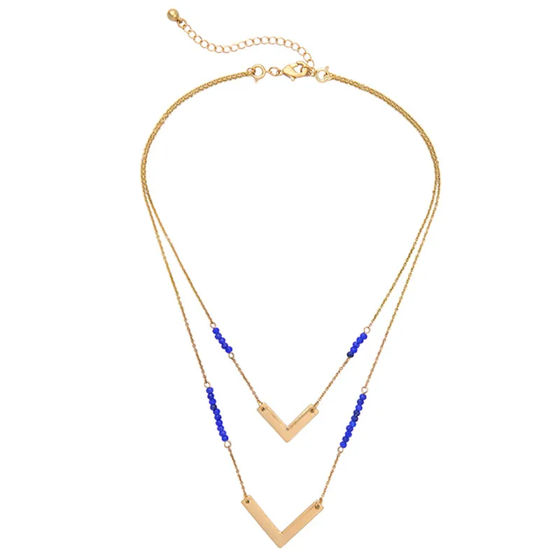 Фото Double Layer Blue Color Bohemia Fashion Women Beads Triangle Chokers New Bib Necklace VN367 | Украшения и аксессуары